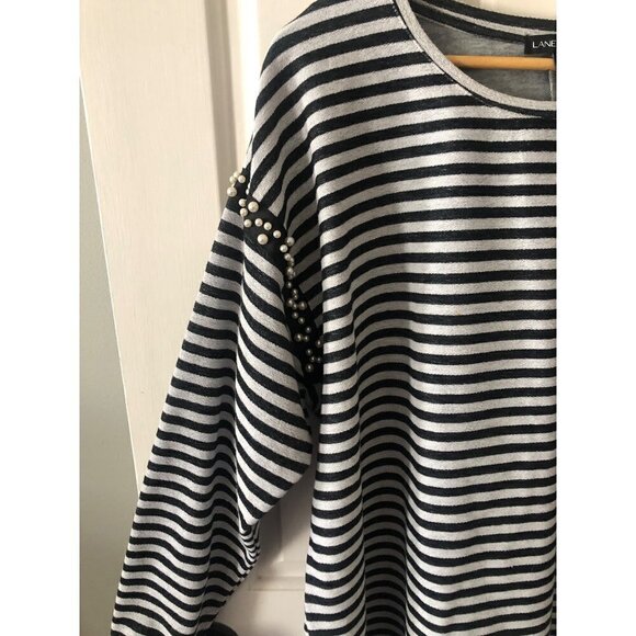 Women's Plus Size Lane Bryant Top Size 22/24 Gray Black Stripe Pearls Accent - Picture 4 of 7
